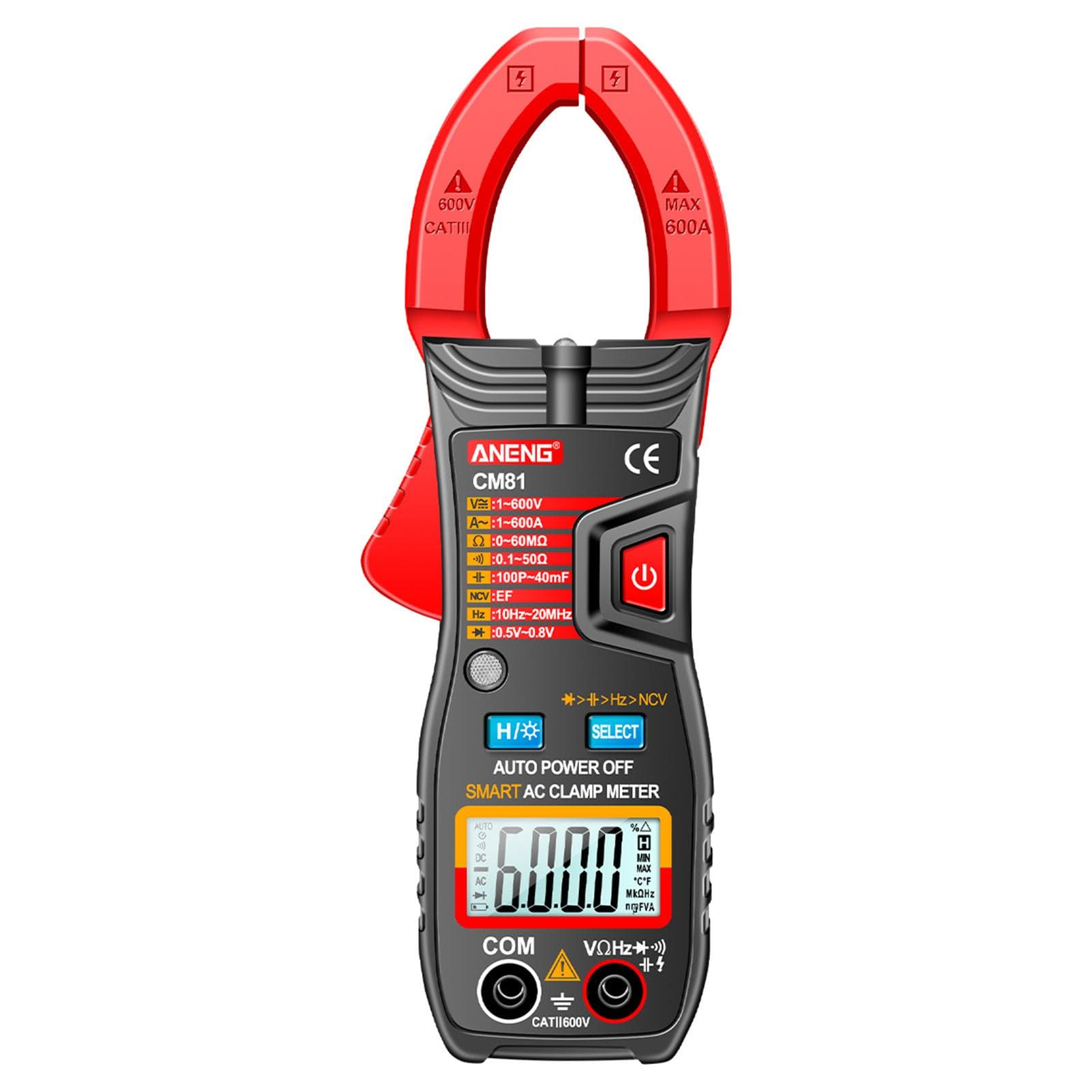 ANENG CM81 Smart AC Clamp Meter Clamp Type Multimeter 6000 Counts Auto Range Voltmeter 600A Ammeter red