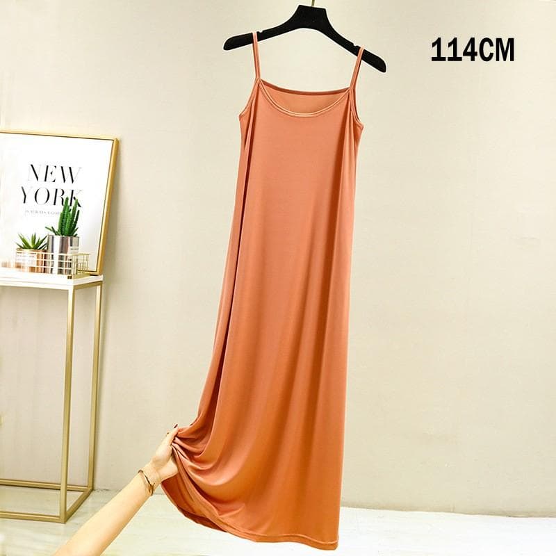 Summer Women Nightdress Spaghetti Strap Satin O Neck Loose underskirt Ladies Basic Sleepwear Casual Slip dress XL