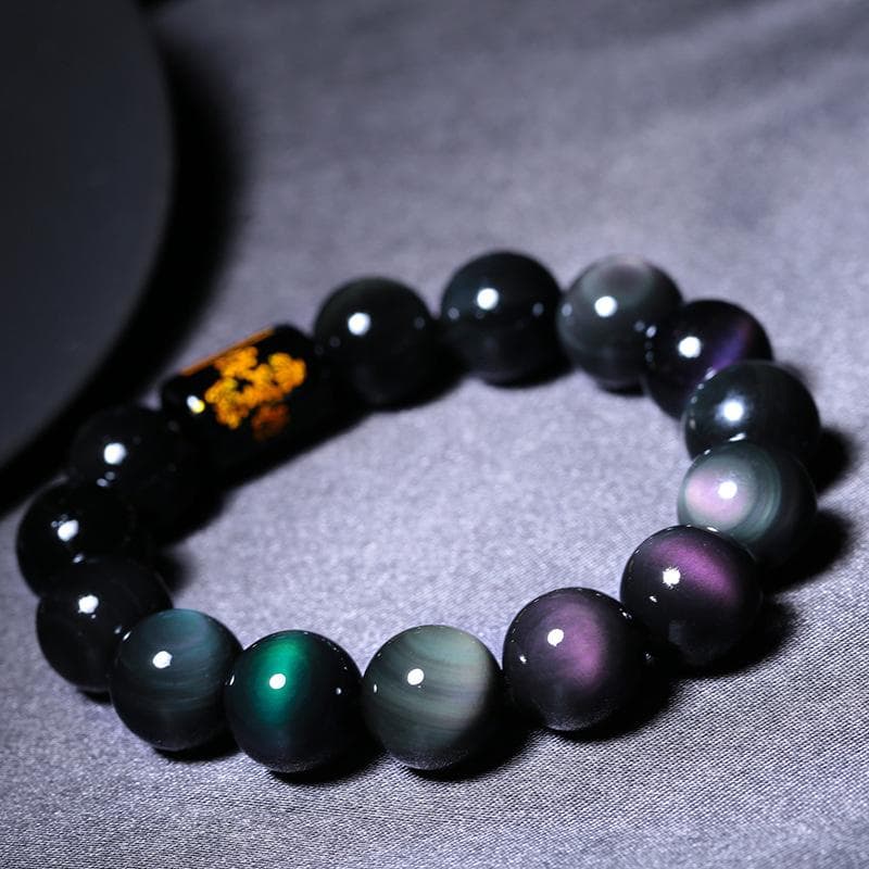 Rainbow Eye Obsidian Bracelets Bangles Lucky Beads Couple Gift Chinese Style Jewelry Men Women Accessories 12mm