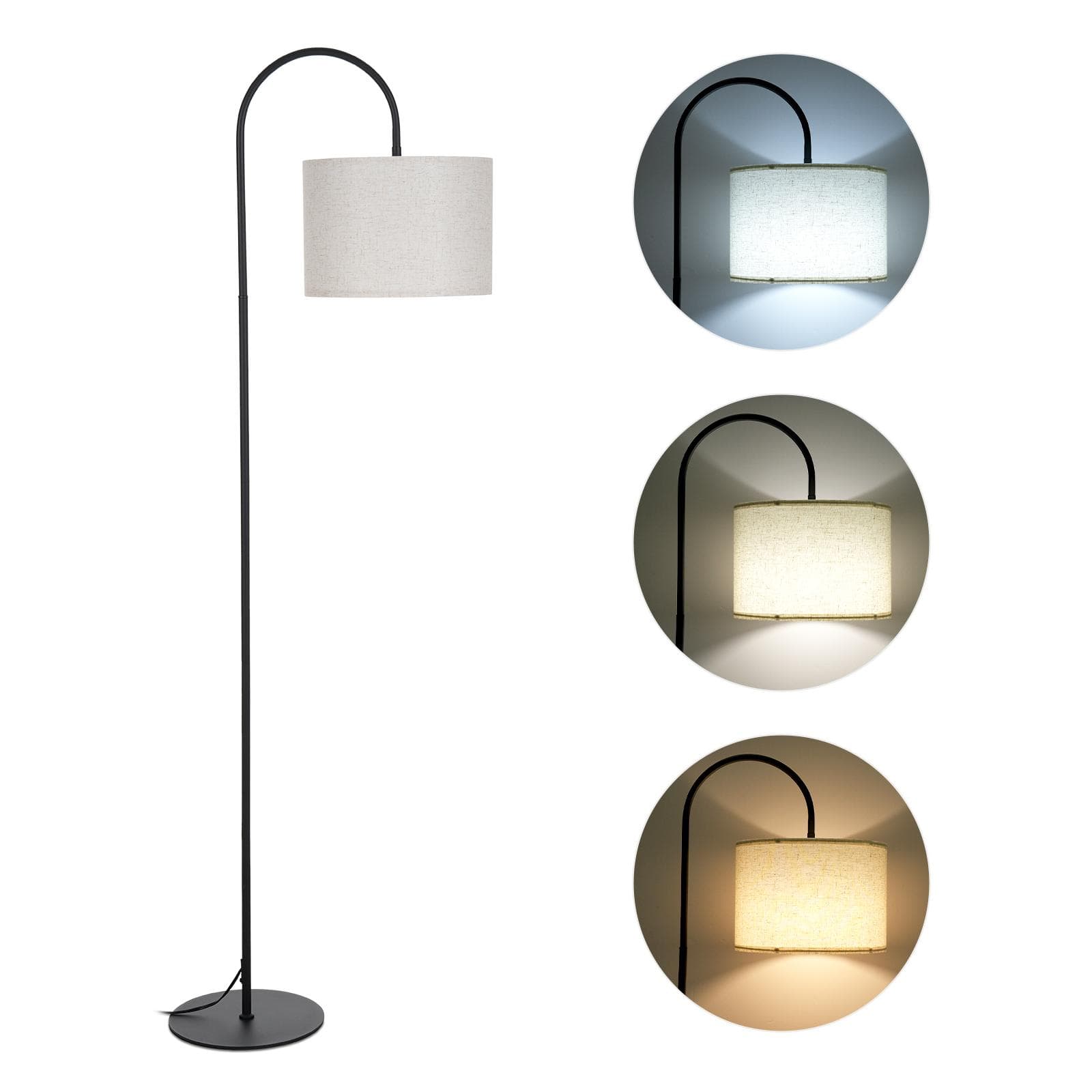 12W Fabric Floor Lamp Modern Standing Tall Lamp Foot Switch 3 Color Temperature for Living Room US Plug multicolour