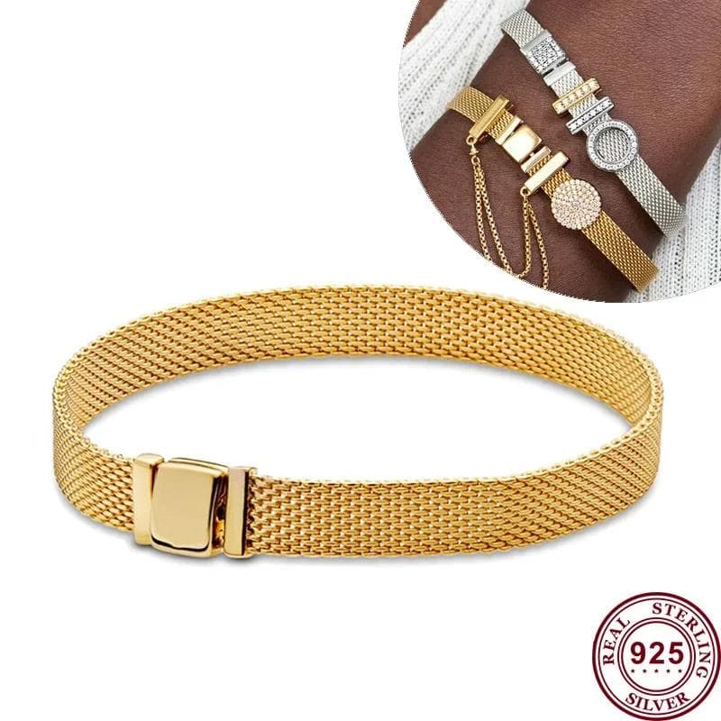 Hot Selling S925 Silver Reflexions Series Woven Mesh Original Women's Logo Multi Loop Watch Bracelet Wedding DIY Charm Jewelry 20CM