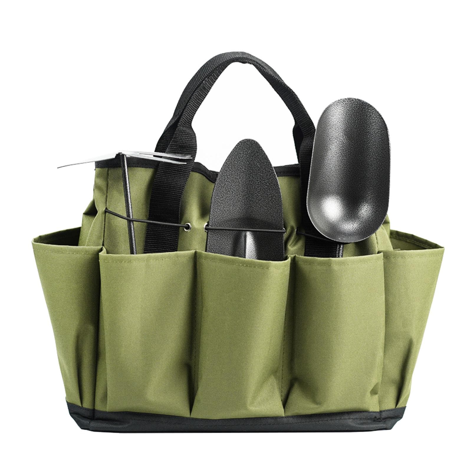 Gardening Tote Bag with 8 Pockets Gardening Tool Kit Organizer Hand Tool Storage Bag Lawn Yard Bag army green