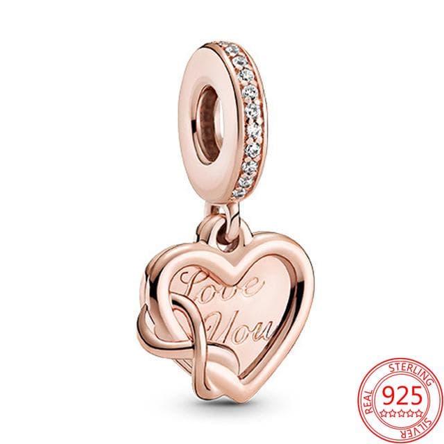 Authentic 925 Sterling Silver Rose Gold Padlock Heart Key Flower Dangle Charm Fit Fashion 3mm Bracelet for Girl Gift DIY Jewelry