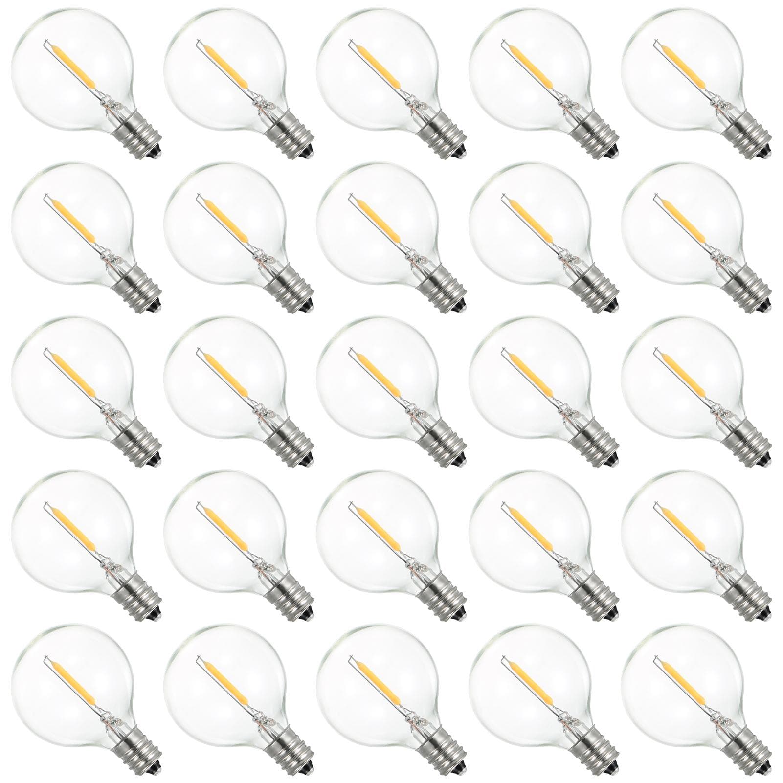 AC230V Globe LEDs G40 Bulb Lamp 25 Packs E12 Base Socket Holder IP44 Water Resistance Warm White transparent