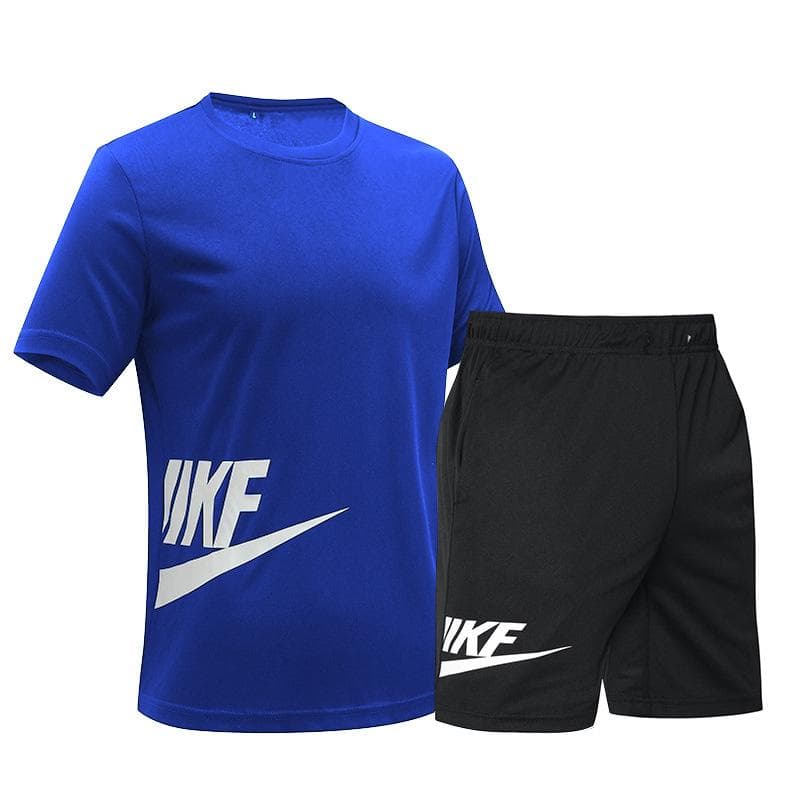 Summer Leisure Sports Fitness Set Printed Lightweight Breathable Quick Drying Two-piece Set XXXXL navy blue