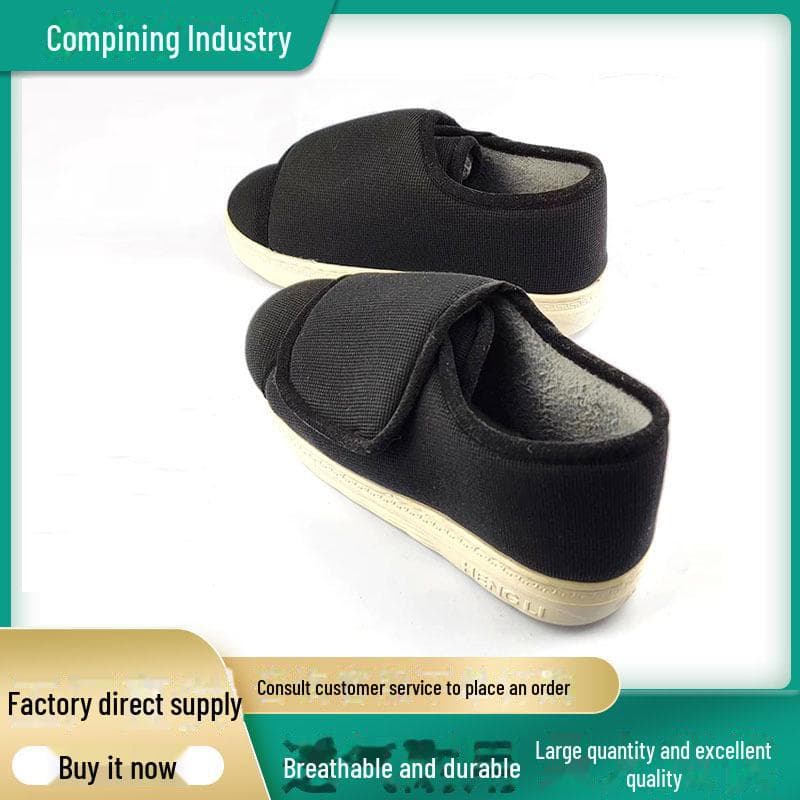 Anti-Slip Adjustable Velcro Walking Shoes for Elderly, Pregnant Women & All Genders - Soft, Lightweight, Flat Bottom for Autumn & Winter Wear. Size 40 (fits 37-38) black