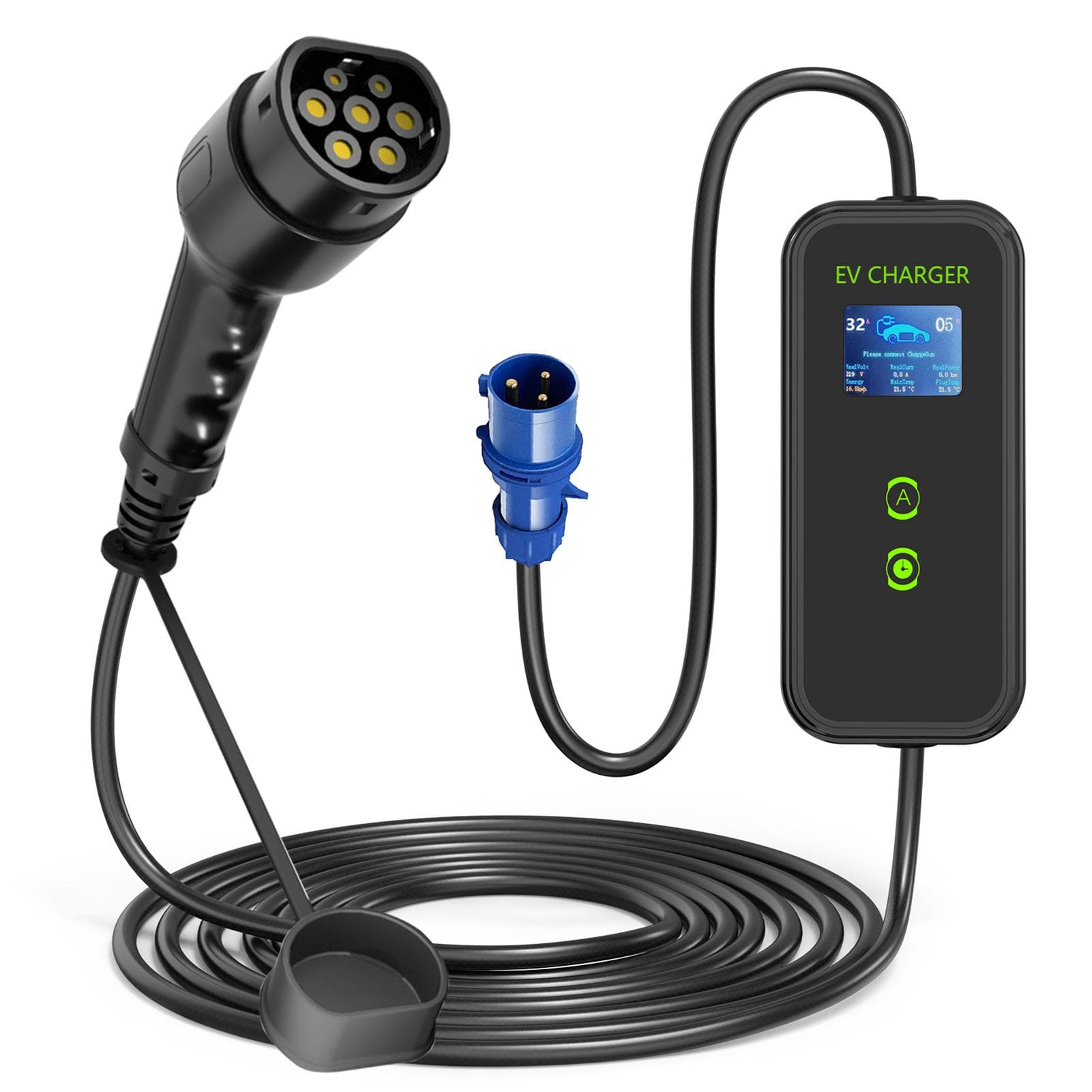 2023 Portable 32/24/20/16A Ajutable Electric Vehicle Chargers with Digital Display Screen New 0 black
