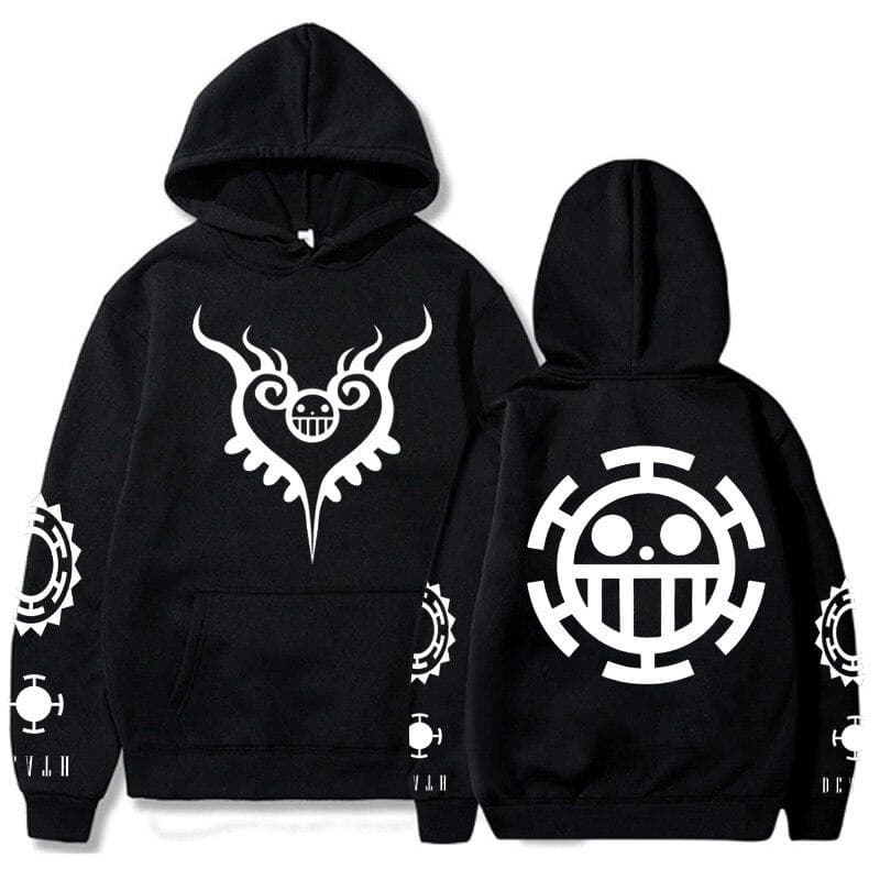 Fashion Anime One Piece Hoodie Loose Unisex Hoodie Law Printing Pullover Long Sleeves Hoodies 4XL black