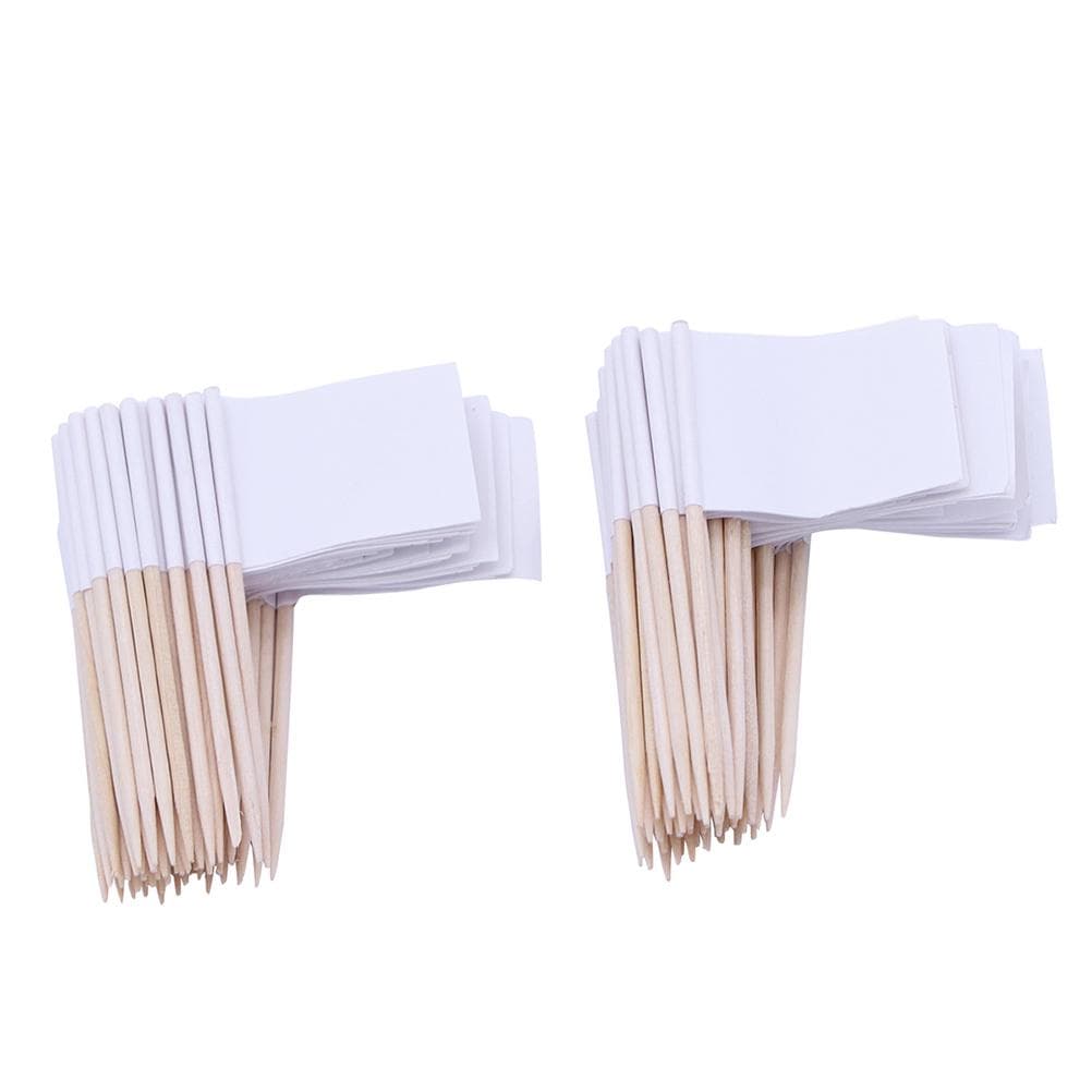 100Pcs Flag Cupcake Toppers Toothpick Flags Cheese Markers Sticks Flag Topper for Party Cake Food white