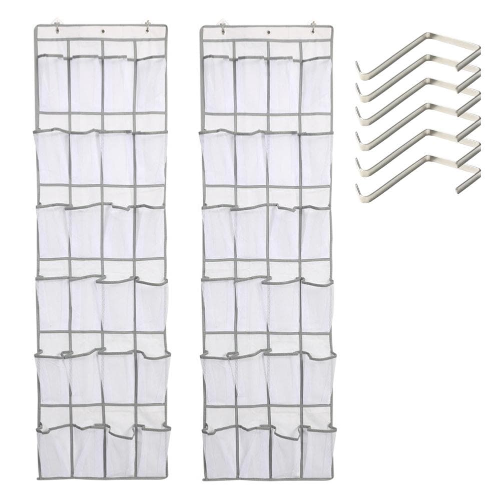 2Pcs 24 Large Mesh Pockets Storage Bag Behind the Door Shoe Organizer Over the Door Shoe Rack Shoe 2PCS white