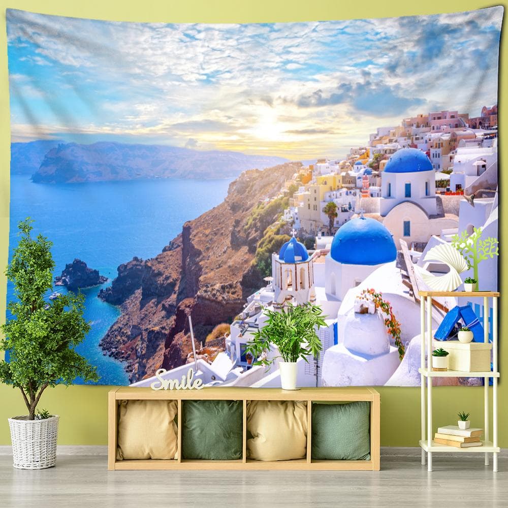 Colorful Castle Building Village Tapestry Wall Hanging Bohemian Style Simple Ins Psychedelic Hippie Bedroom Home Decor 400x220cm