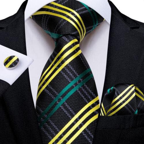 DiBanGu Red Blue Gold Gray Mens Silk Stripped Woven Tie Necktie Hanky Cufflinks N-7657