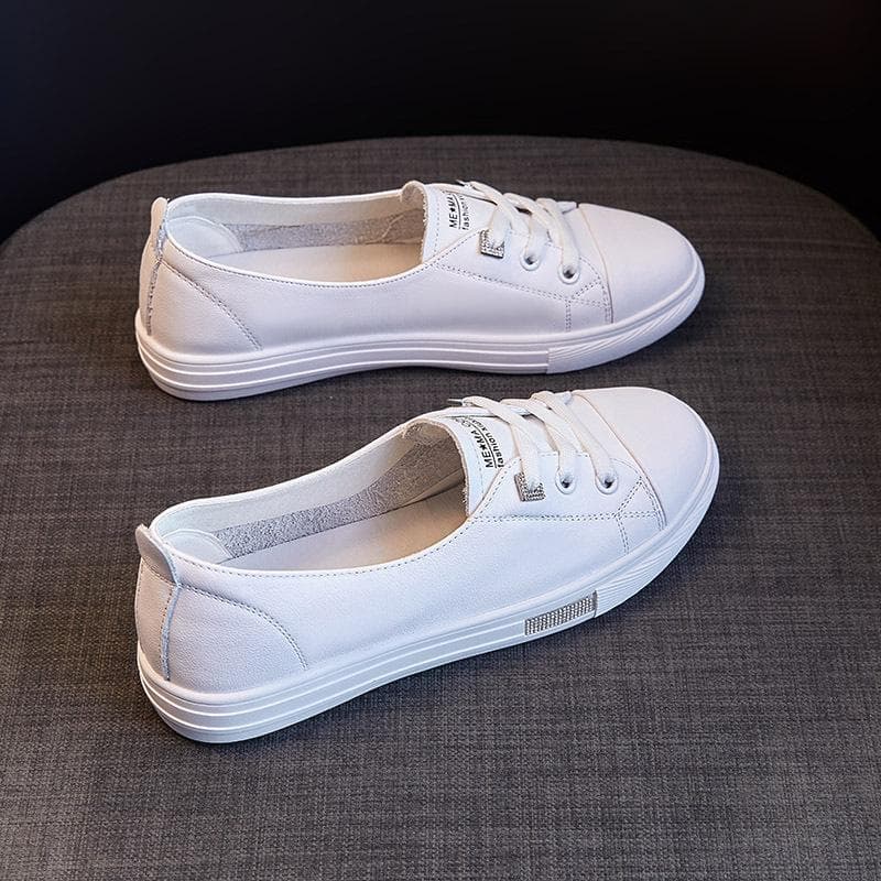 Top Layer Cowhide Lazy Leather Small White Shoes Women's Autumn and Summer New Flat Bottom Slip-on All-match Shallow Mouth Women's Single Shoes 36 white