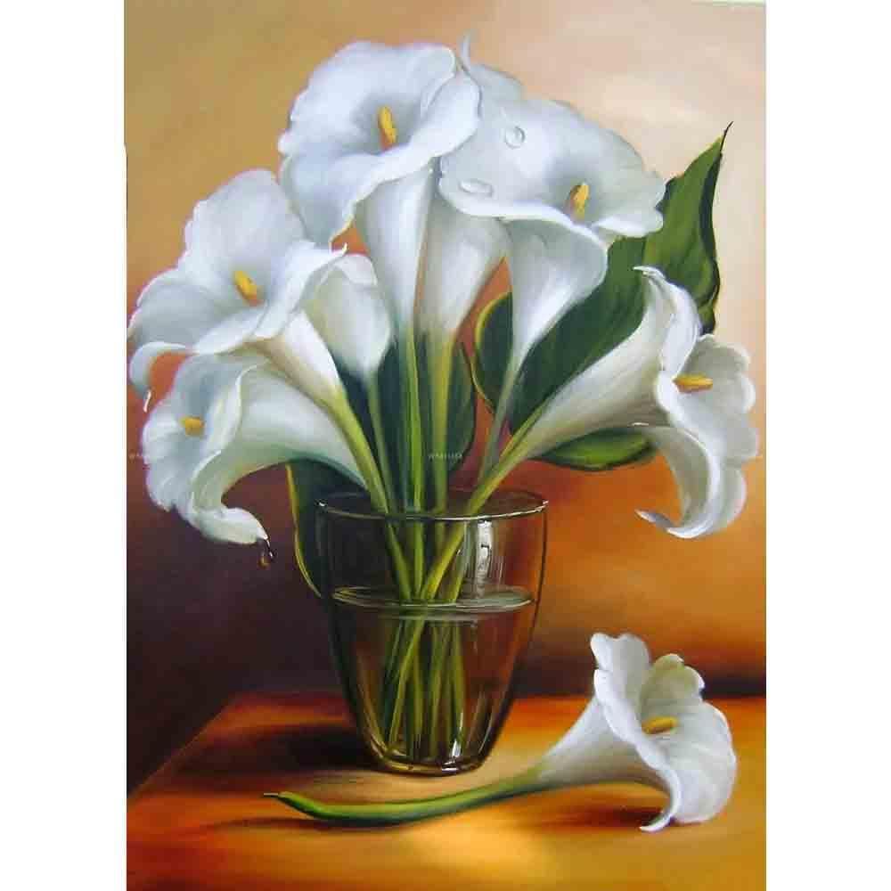 5D DIY Diamond Painting White lilies Diamond Embroidery Flowers Cross Stitch Wall stickers Decor Gift 20X30CM