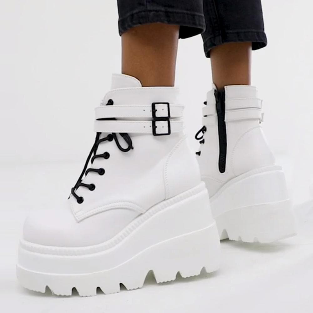 Fashion Fashion Brand Fashion High Platform Boots Women High Wedges Ankle Boots Woman 2024 Winter High Heels Thicken Boots Botas Mujer99 39 white