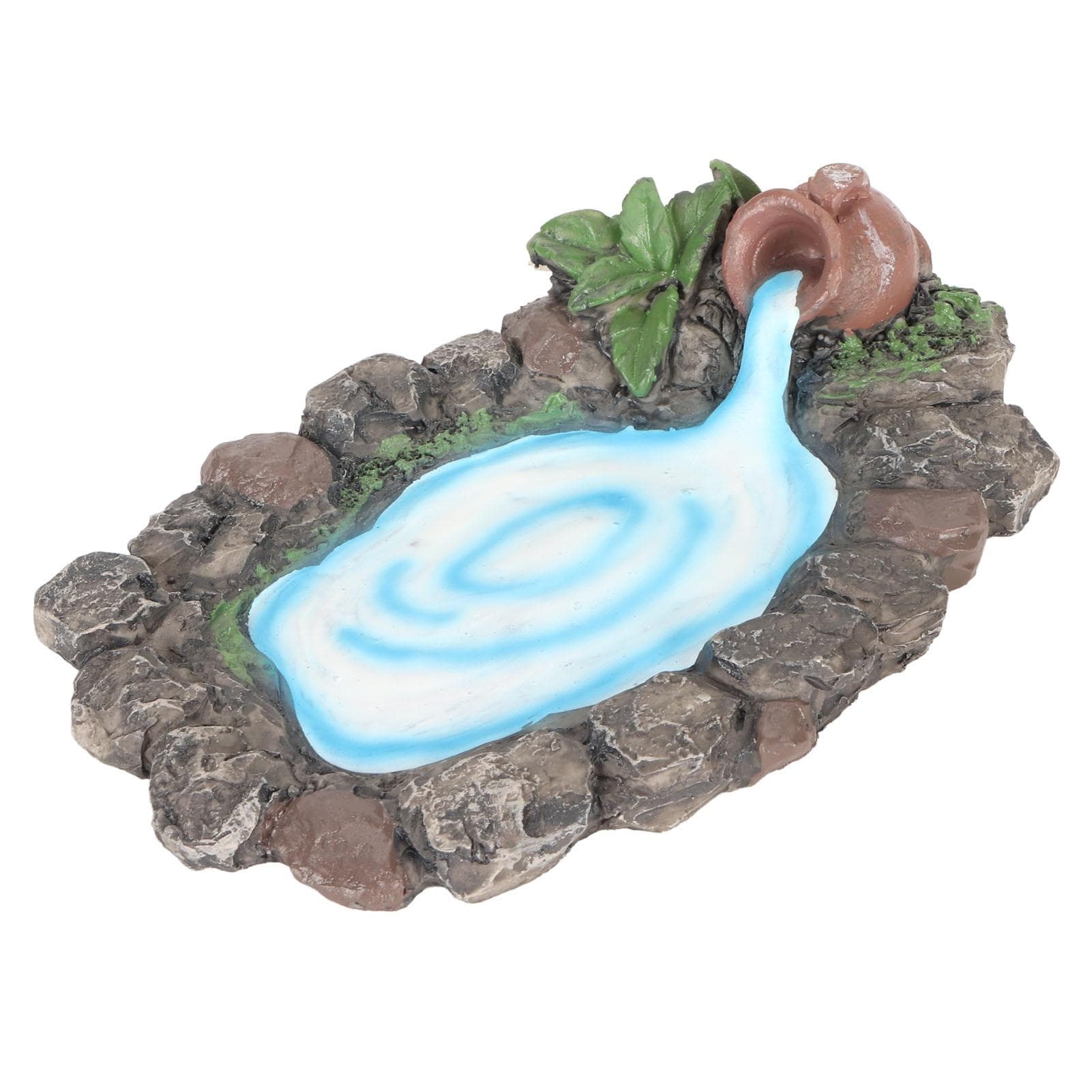 Fairy Garden Rock Pond 6.5in Long Hand Painted Lifelike Durable Resin Miniature Pond for House
