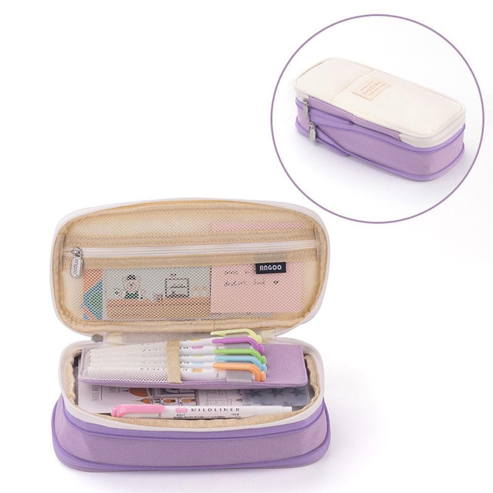 Expandable Big Capacity Pencil Case for Girls Boys School Aesthetic Zipper Pencil Pouches Cute purple