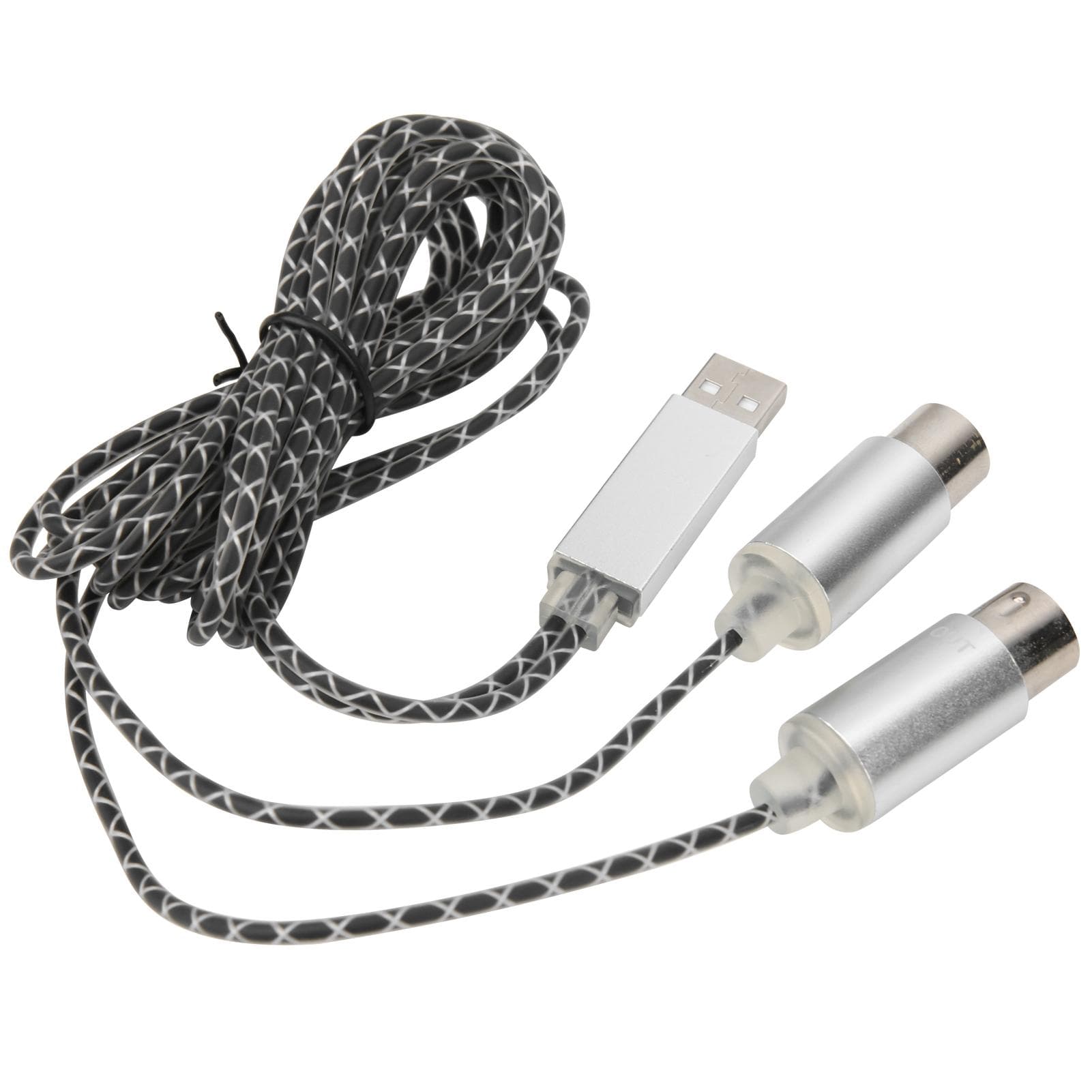 70.9in MIDI Cable to USB INOUT Converter Cable with Indicator Light FTP Processing Chip Metal Shell
