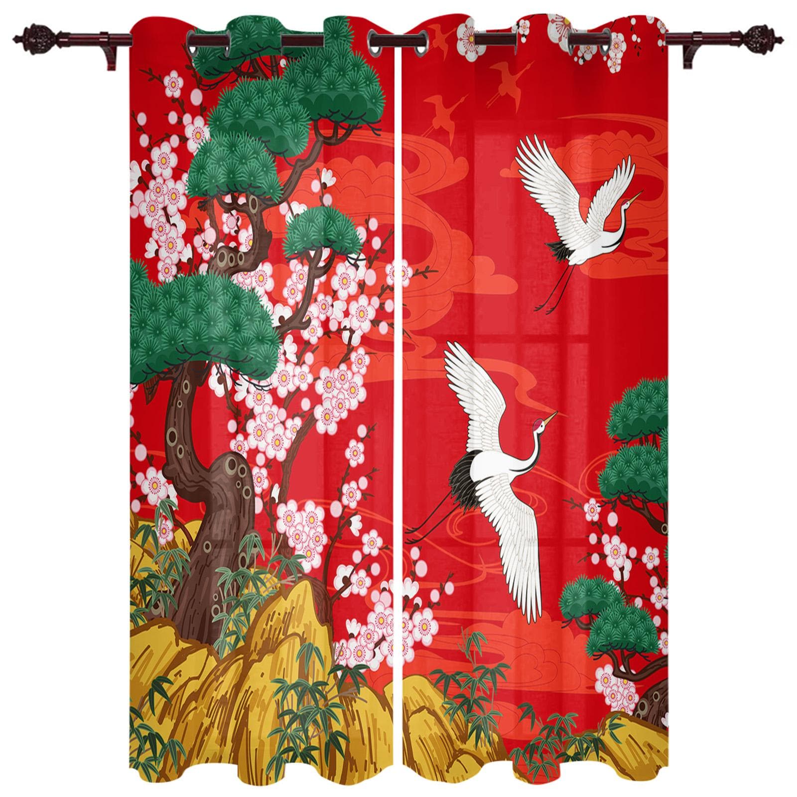Japanese Style Sakura Modern Window Curtains for Living Room Bedroom Curtain Kitchen Treatment Blinds Drapes 100W x 160H(cm) x2