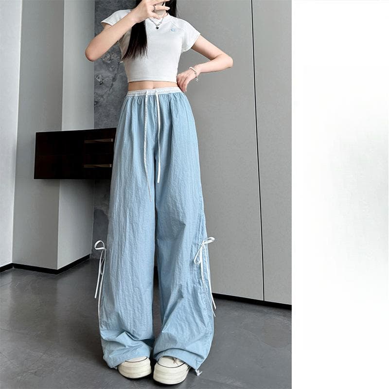 Wide-leg Pants Summer Women's Drape New High-waisted Casual Quick-drying Bow Sweatpants XL