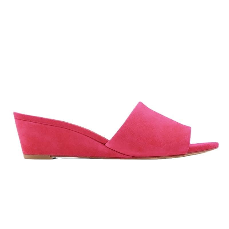 LOSLANDIFEN Women Slippers Elegant Summer 3cm Velvet Mules Wedge Sandals Slippers Open Toe High Heels Casual Dress Woman Shoes 39 rose red
