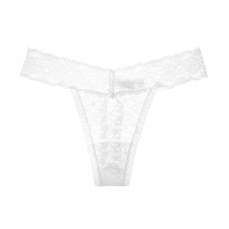 Ladies Sexy Lingerie G String Lace Underpants Women Thong Sheer Panties Japanese Style Solid Color Briefs S white