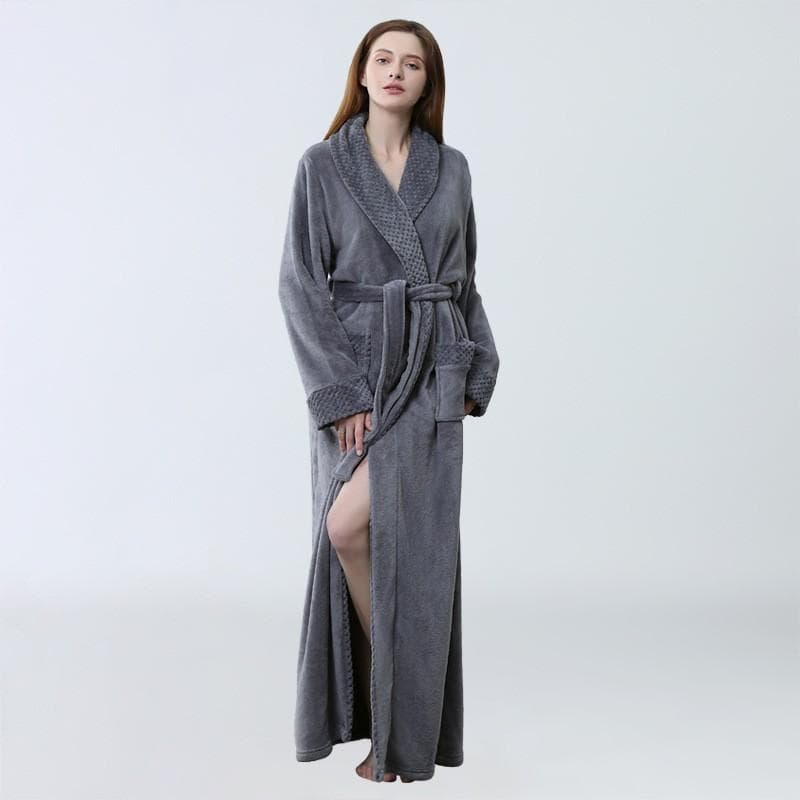Ladies Soft Bathrobe Autumn Winter New In Women Pajamas Comfortable Sleepwear Female Nightgown Thickened Extended Yukata Flanne XL grey