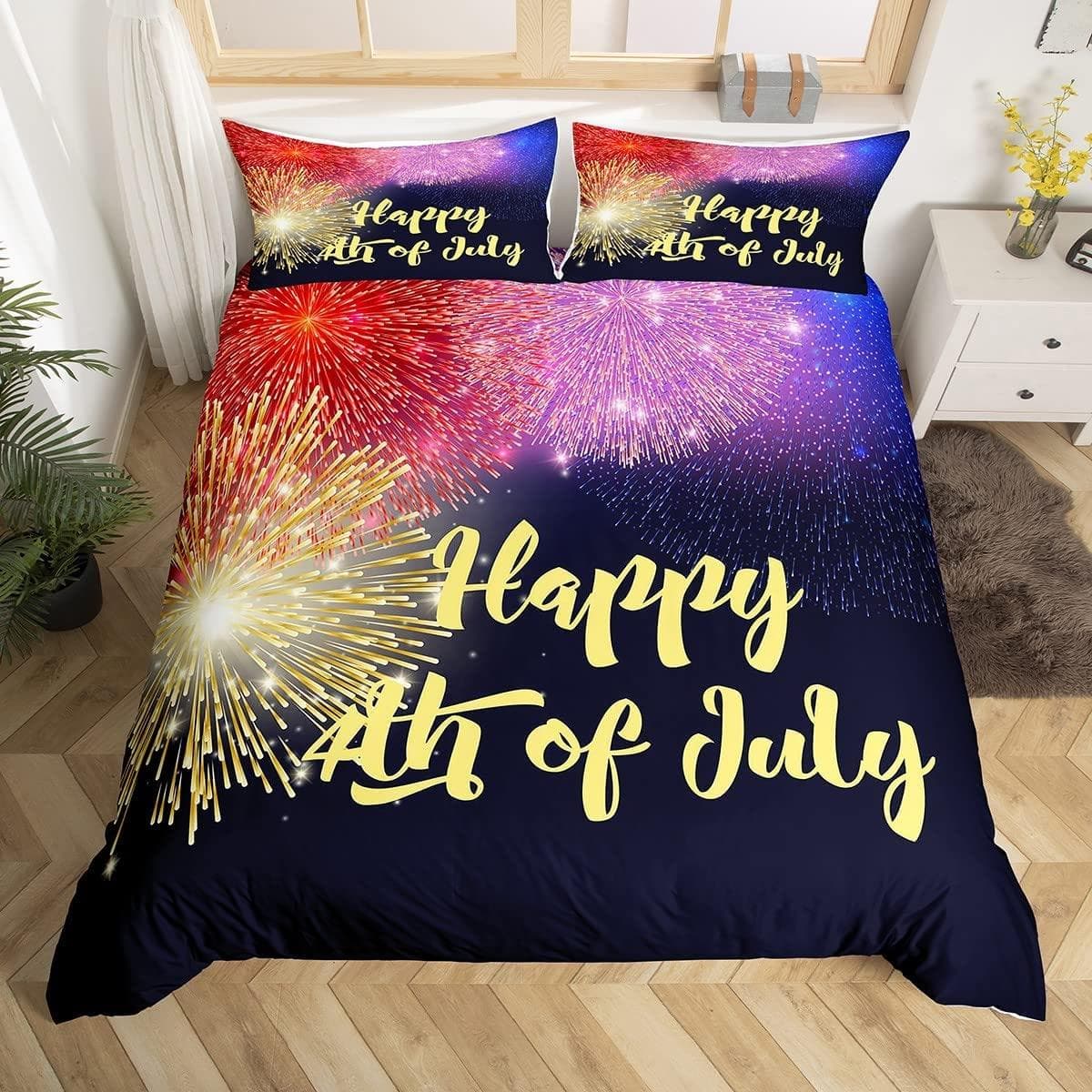 Fireworks Duvet Cover Fantasy Castle Bedding Set Prague Cityscape Comforter Cover Microfiber Magical Psychedelic Flowers Bed Set EU single(135x200cm)