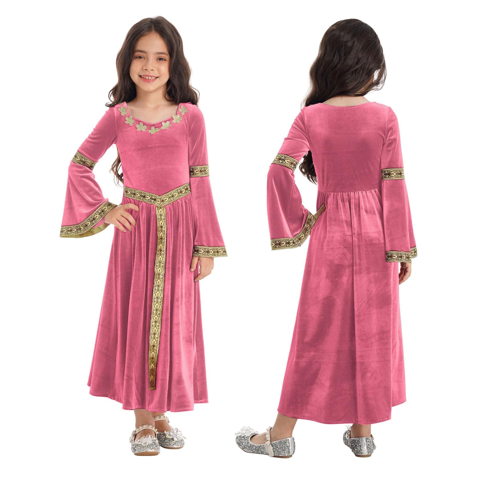 Girls Medieval Princess Costume Renaissance Costume Robe Retro Gown Dress for Halloween Cosplay Dress Up 11-12 Years pink