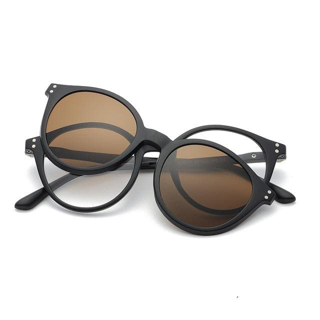 1/5 In 1 Magnet Sunglasses Women Clip On Round Prescription Reading Glasses Driving Sun Glasses F 0