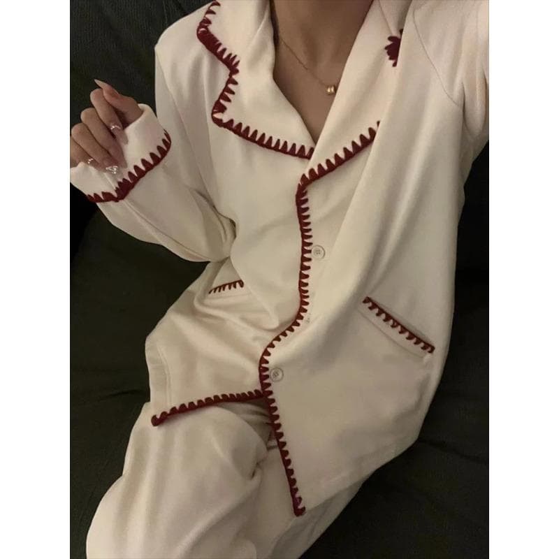 High-end Simple Pajamas Women's Winter  Home Clothes Warm Thickened Cardigan Pants Two-piece Set 4XL