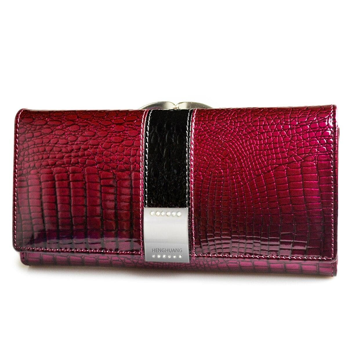 Womens Wallets Genuine Leather Alligator Female Purse Female Design Clutch Long Multifunctional Ladies Coin Card Holder Purses Money Bags 18.5cm*3.5cm*9.5cm wine red