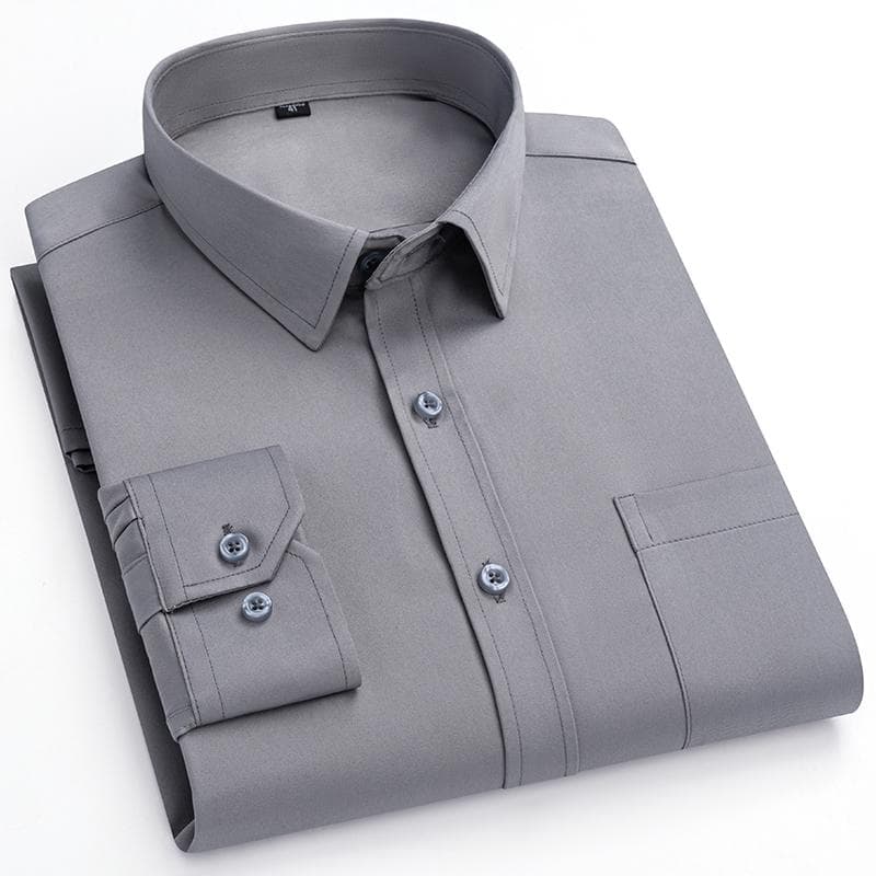 Men plain shirts Non-Iron Antiwrinkle Long Sleeve Regular Male Dress Shirt with Chest Pocket Turn Down Collar 45