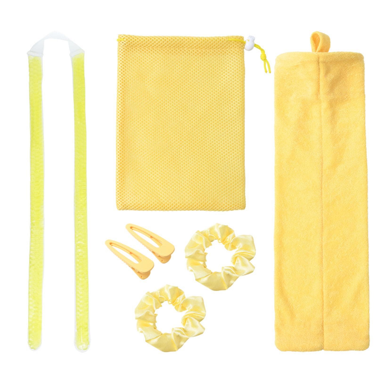 Heatless Hair Curling Kit No Heat Gel Beads Hair Curler Wand Sleeping Curling Rollers DIY Hair yellow