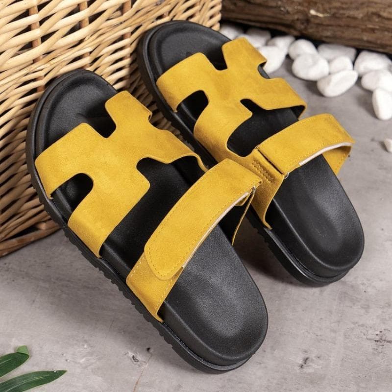 Thick Soled Sandals, Plus Size Velcro, Color Blocking, Suitable for Casual Women's Shoes, Versatile and Versatile 43 yellow