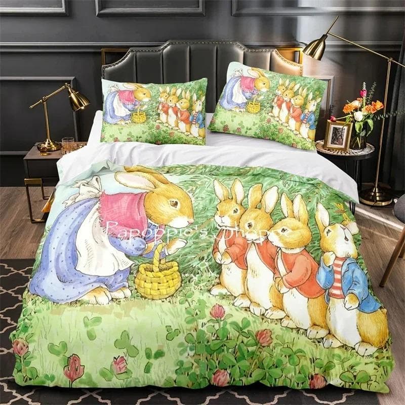 3D Print Peter the Rabbit Bedding Set,Duvet Cover Comforter Bed Set Quilt Cover Pillowcase,King Queen Twin Size Boys Girls AU Single 140x210cm