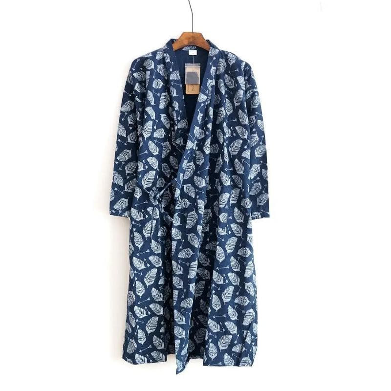 New Men's 100% Cotton Gauze Cotton Robe Loose Thin Yukata Japanese Kimono Pajamas Men's Hooded Robe V-Neck Pajamas Bathrobe M