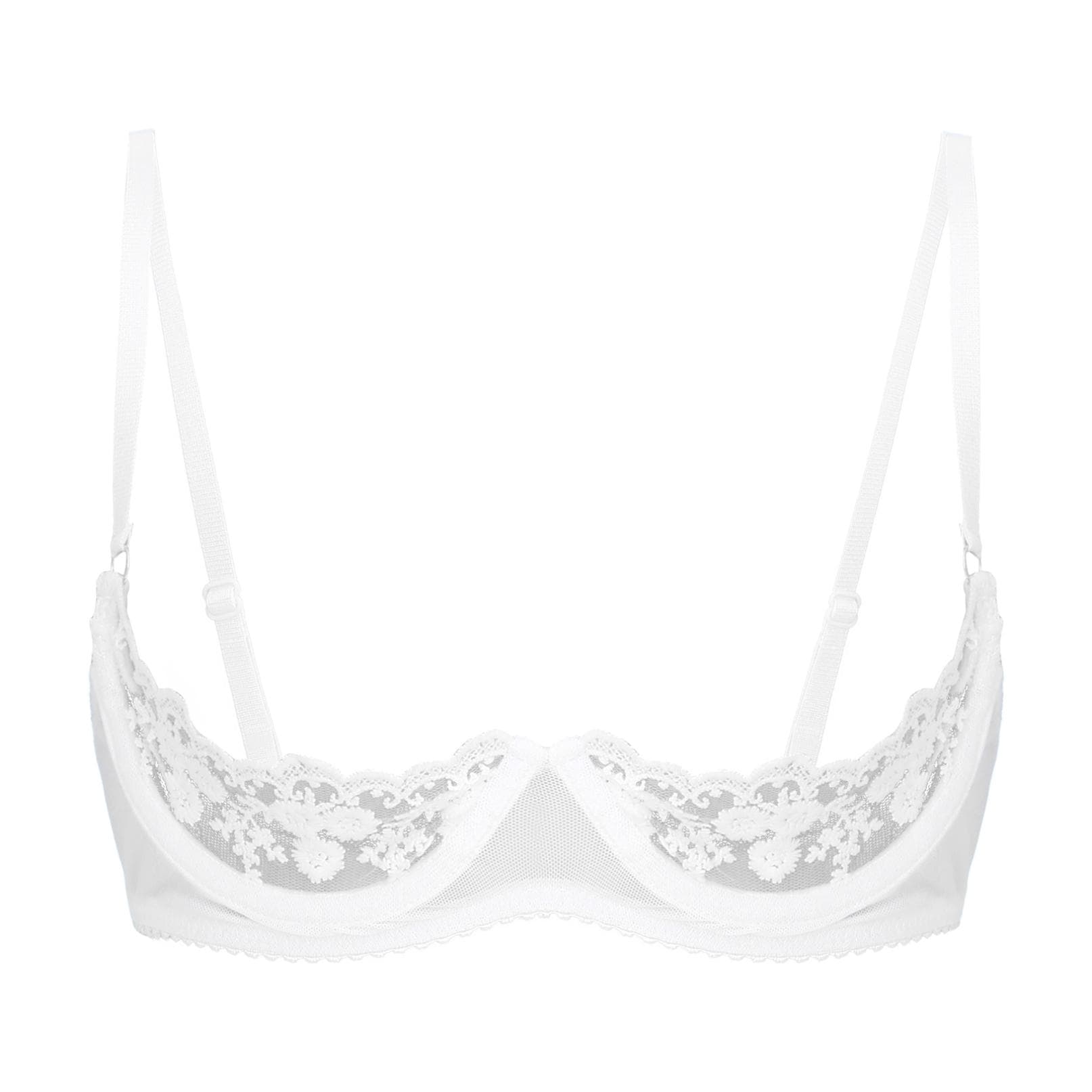 Women's Balconette Push Up Bra Lace Plus Size Bras See Through Underwire S white