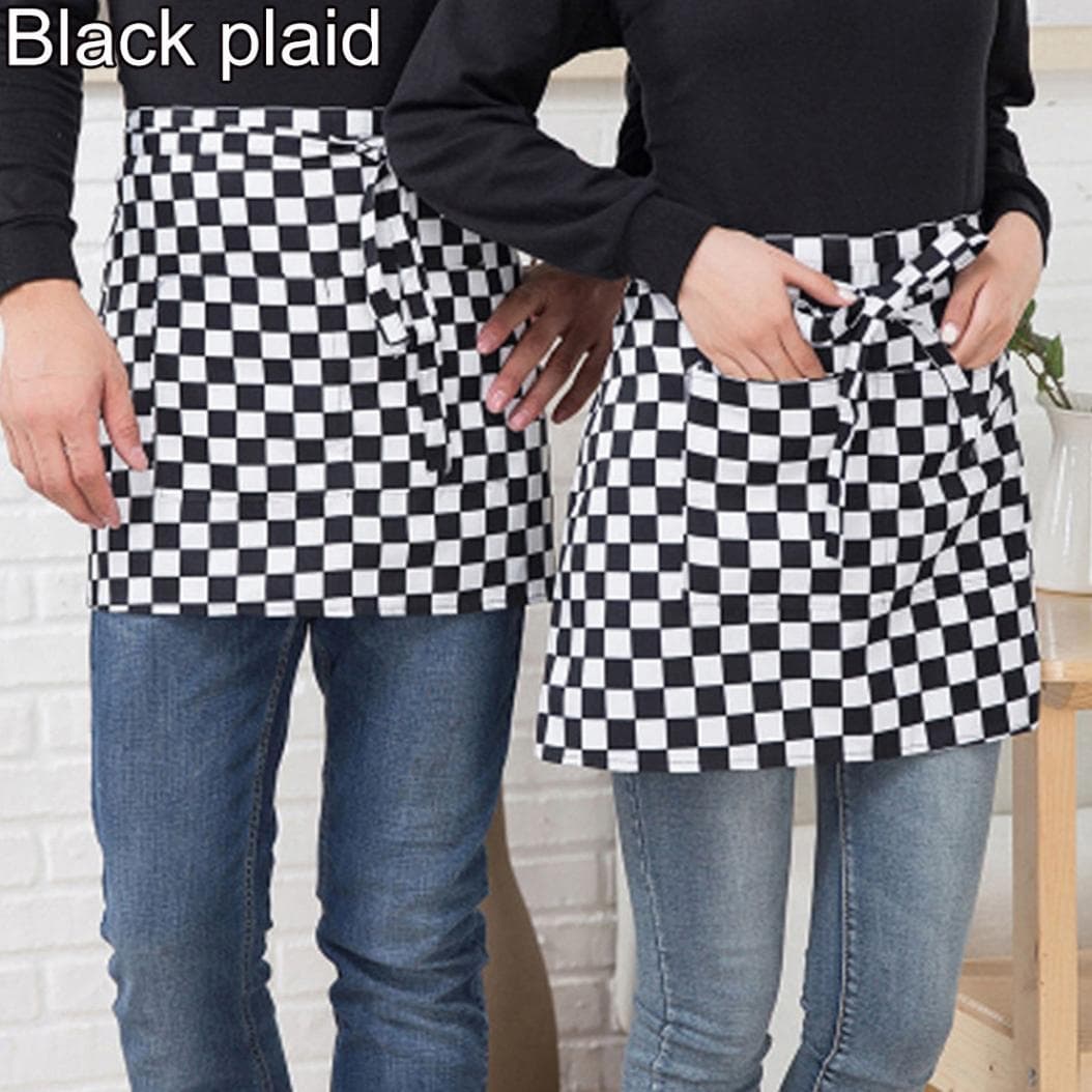 Striped Plaid Half-Length Short Waist Apron with Pocket Catering Chef Waiter Bar