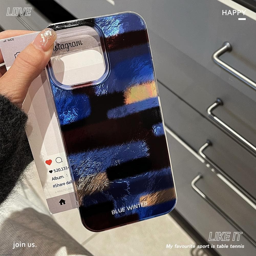 Retro Black and Blue Grid Suitable for Apple 16 Mobile Phone Case IPhone 15 Promax Smudge 14112 Varnish Vortex iPhone16plus