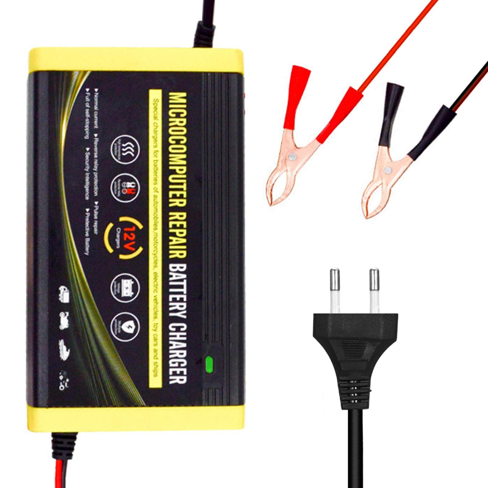 Car Battery Charger, 12V 6A Intelligent Repair Charger for Motorcycles, Cars, SUVs, Dry Batteries, EU Plug multicolour
