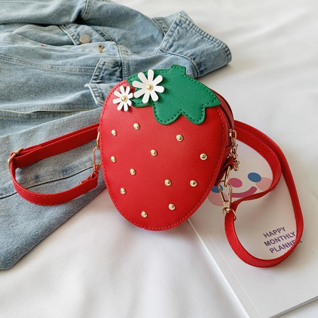 Kids Children Girls Cute Cartoon Strawberry Messenger Crossbody Shoulder Bags One size red