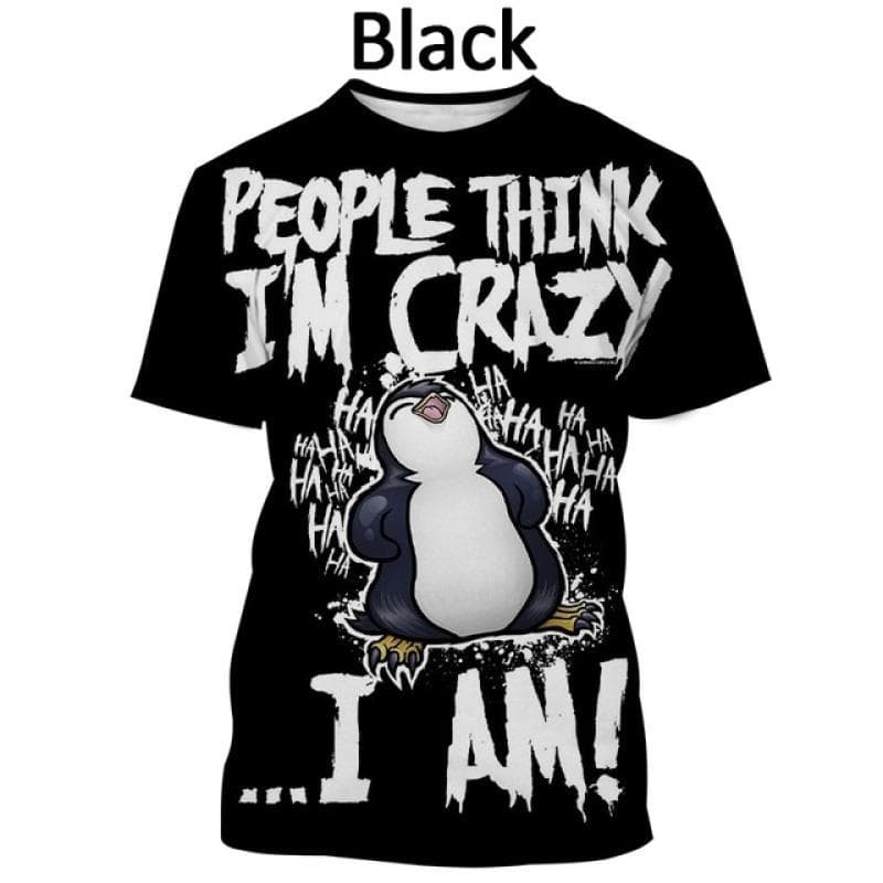 Fashion Unisex Harajuku Style Street T-shirt Shirt Crazy Penguin 3d Printed Short Sleeve Summer New Crime Penguin Text Print - T-shirts L