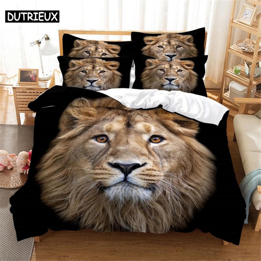 3D Lion Bedding Set Queen Bedding Duvet Cover Set Bedding Set Bed Cover Cotton Queen Bedroom Bed Cover Set Bed Set Bedding EU single(135x200cm)&set