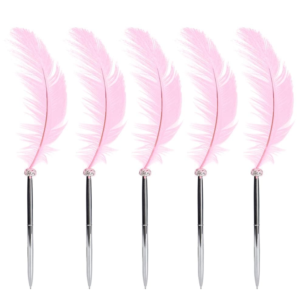 5pcs Feather Ballpoint Pens Writing Signatures Calligraphy Quill Pen Home Decor Gift Wedding pink
