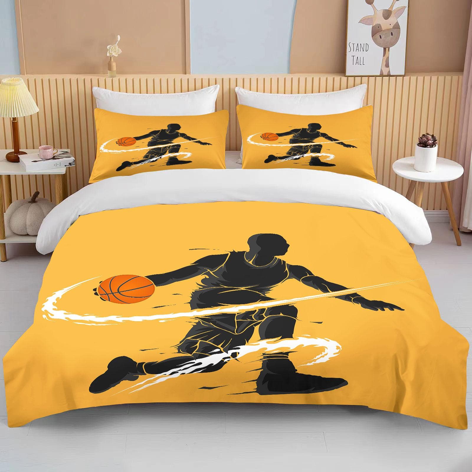 Cute Basketball Cartoon Double Bed Duvet Cover Bed European Bedding Sets Home Textiles Luxury Pillow Cases Bedroom Bedding Sets EU single(135x200cm)