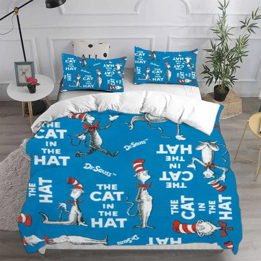 The Cat in the Hat Bedding Sets Comforter Quilt Bed Cover Duvet Cover Pillow Case Sets Kids Adult Size Home Textiles EU Double 200x200cm