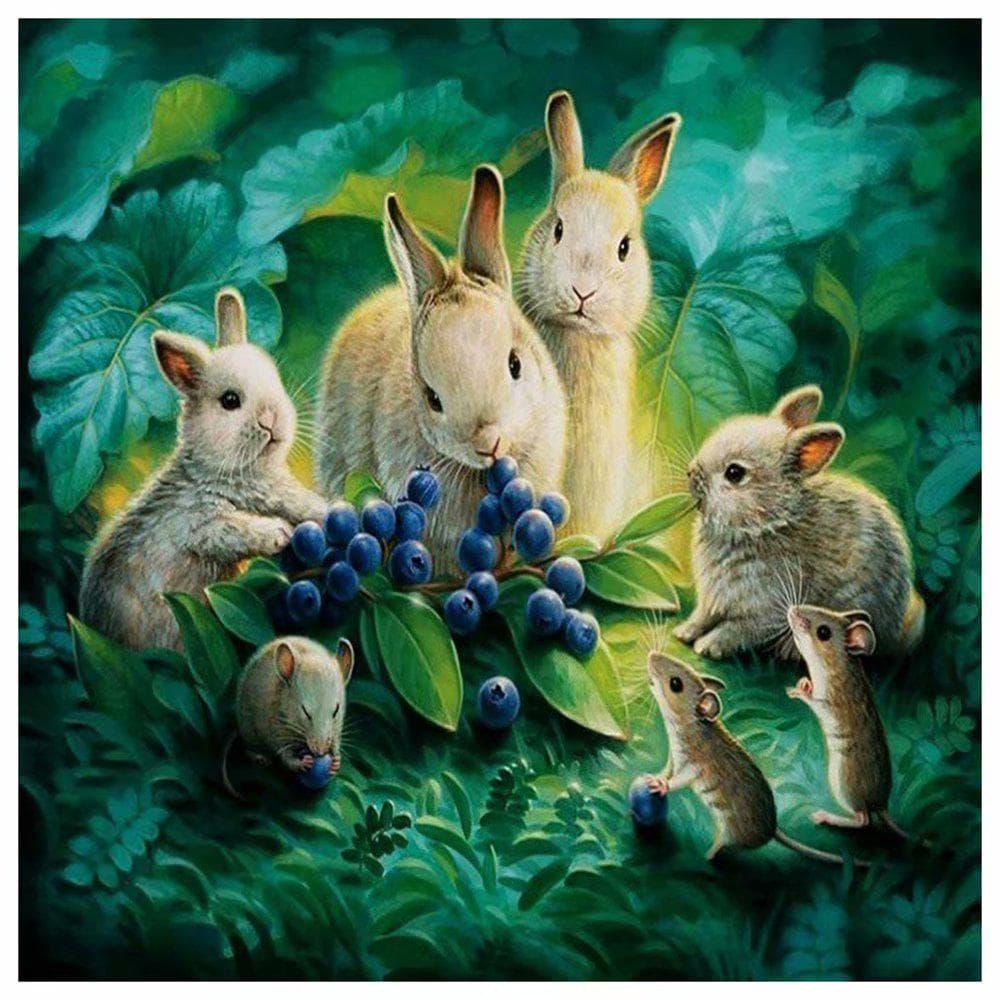 5D DIY Diamond Painting Rabbit Family Full Round Diamond Embroidery Sale Rhinestone 30x30CM