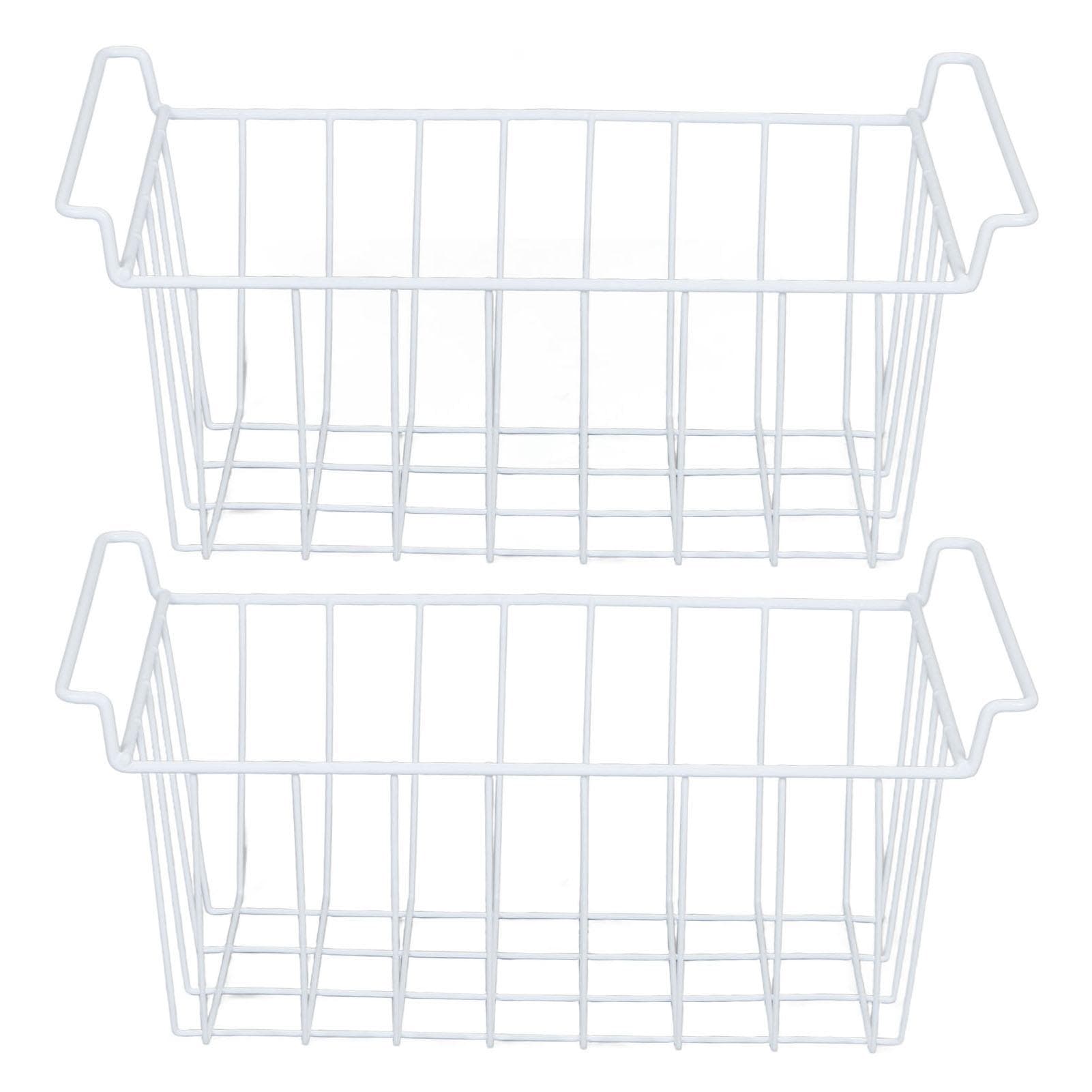 2pcs Refrigerator Freezer Baskets Large Household Wire Storage Basket Bins Organizer with Handles fo 39x20x20cm / 15.4x7.9x7.9in