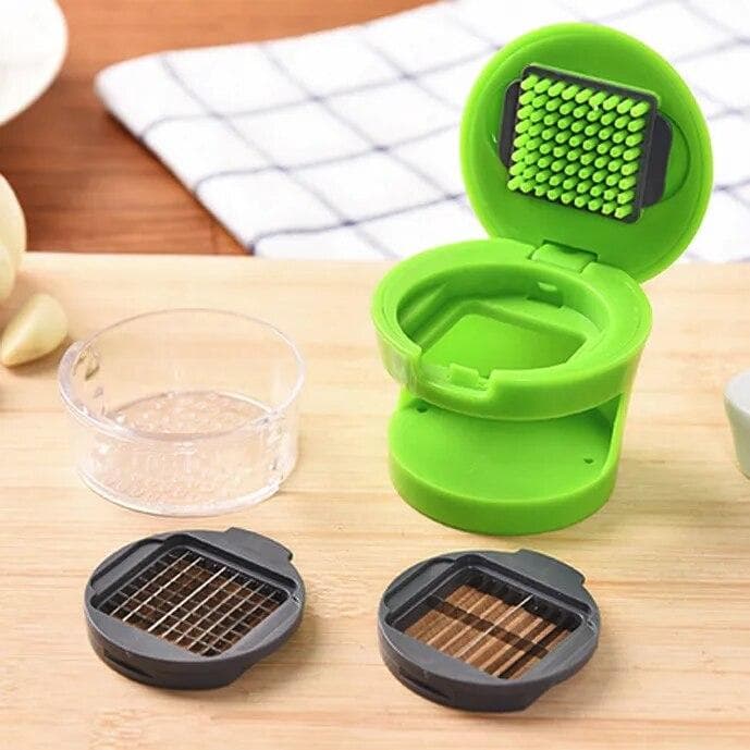 Multi-functional plastic garlic mud press mud press slicer dicing storage kitchen convenient vegetable gadget garlic mud press green